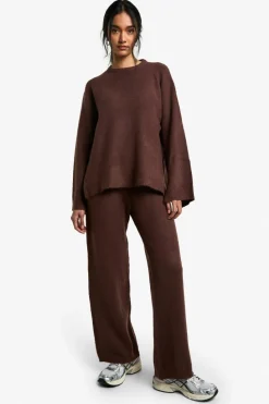 Knitted Co-Ords|Knitwear*boohoo Soft Knit Jumper And Wide Leg Trouser Knitted Co-ord chocolate