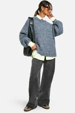 Oversized Jumpers*boohoo Soft Knit Longline Jumper charcoal