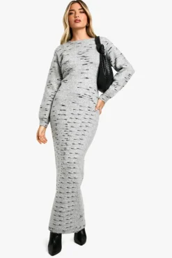 Maxi Dresses|Jumper Dresses*boohoo Soft Knit Marl Knitted Maxi Dress grey