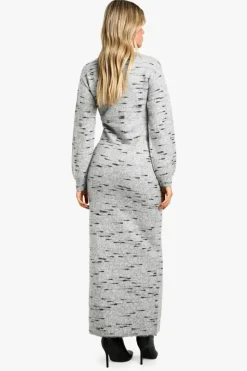 Maxi Dresses|Jumper Dresses*boohoo Soft Knit Marl Knitted Maxi Dress grey
