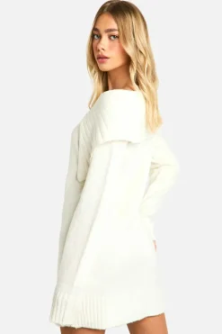 Mini Dresses|Jumper Dresses*boohoo Soft Knit Oversized Collar Off The Shoulder Jumper Dress ecru