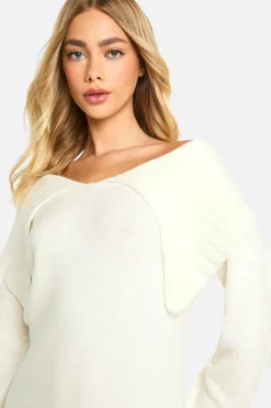 Mini Dresses|Jumper Dresses*boohoo Soft Knit Oversized Collar Off The Shoulder Jumper Dress ecru