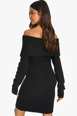 Jumper Dresses|Jumper Dresses*boohoo Soft Knit Oversized Collar Off The Shoulder Jumper Dress black