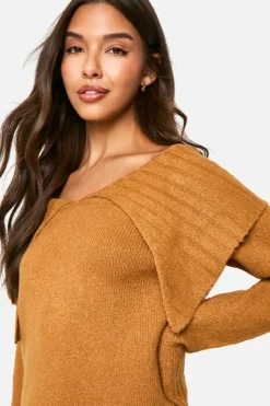 Jumper Dresses|Jumper Dresses*boohoo Soft Knit Oversized Collar Off The Shoulder Jumper Dress camel