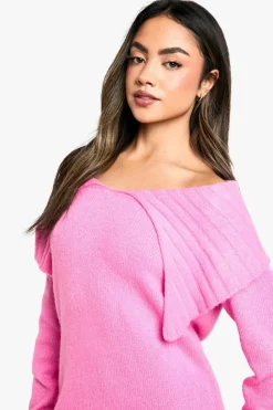 Jumper Dresses|Jumper Dresses*boohoo Soft Knit Oversized Collar Off The Shoulder Jumper Dress pink