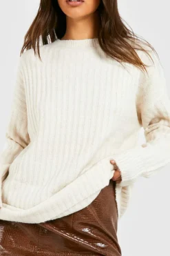 Oversized Jumpers*boohoo Soft Knit Oversized Crew Neck Jumper stone