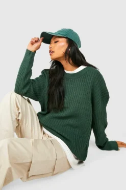Oversized Jumpers|Jumpers*boohoo Soft Knit Oversized Crew Neck Jumper dark green