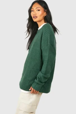 Oversized Jumpers|Jumpers*boohoo Soft Knit Oversized Crew Neck Jumper dark green