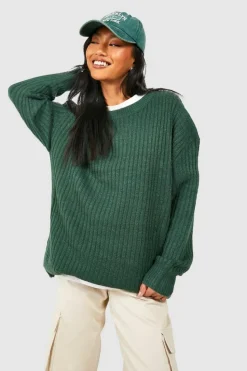 Oversized Jumpers|Jumpers*boohoo Soft Knit Oversized Crew Neck Jumper dark green