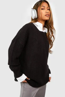 Oversized Jumpers|Jumpers*boohoo Soft Knit Oversized Crew Neck Jumper black
