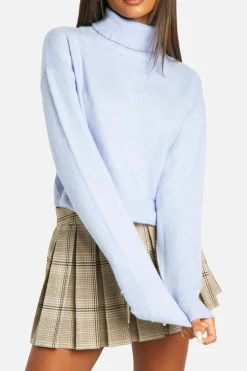 Jumpers|Jumpers & Cardigans*boohoo Soft Knit Roll Neck Crop Jumper baby blue