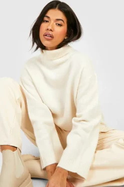 Oversized Jumpers*boohoo Soft Knit Roll Neck Jumper ecru