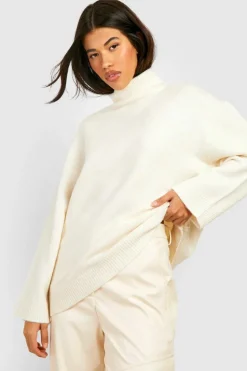 Oversized Jumpers*boohoo Soft Knit Roll Neck Jumper ecru
