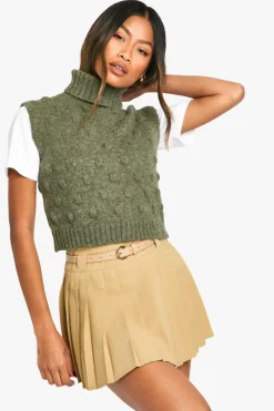Jumpers*boohoo Soft Knit Roll Neck Sleeveless Jumper khaki