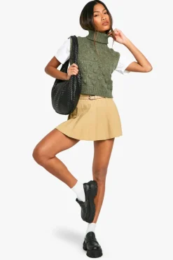 Jumpers*boohoo Soft Knit Roll Neck Sleeveless Jumper khaki