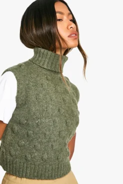 Jumpers*boohoo Soft Knit Roll Neck Sleeveless Jumper khaki