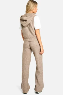 Knitted Co-Ords|Knitwear*boohoo Soft Knit Sleeveless Hoody And Wide Leg Trouser Tracksuit taupe