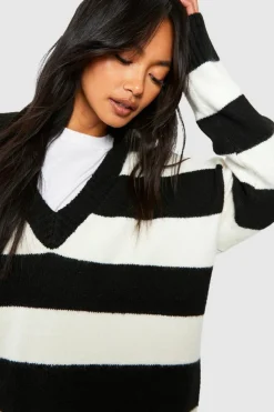 Oversized Jumpers|Jumpers*boohoo Soft Knit Stripe Jumper black