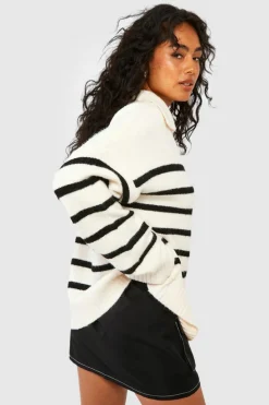Oversized Jumpers|Jumpers*boohoo Soft Knit Stripe Polo Collar Jumper ecru