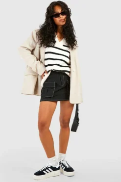 Oversized Jumpers|Jumpers*boohoo Soft Knit Stripe Polo Collar Jumper ecru
