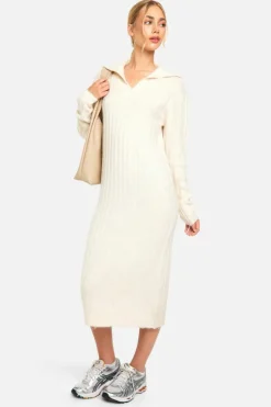 Jumper Dresses|Jumper Dresses*boohoo Soft Knit Thick Rib Collar Detail Midaxi Dress ecru