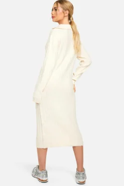 Jumper Dresses|Jumper Dresses*boohoo Soft Knit Thick Rib Collar Detail Midaxi Dress ecru