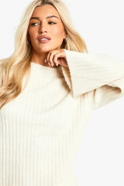 Knitted Co-Ords|Co-Ord Sets*boohoo Soft Knit Thick Rib Crew Neck Oversized Jumper And Knitted Trouser Set ecru