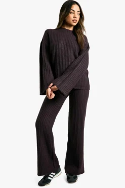 Knitted Co-Ords|Co-Ord Sets*boohoo Soft Knit Thick Rib Crew Neck Oversized Jumper And Knitted Trouser Set purple