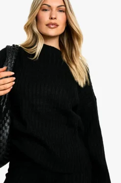 Knitted Co-Ords|Knitwear*boohoo Soft Knit Thick Rib Crew Neck Oversized Jumper And Knitted Trouser Set black