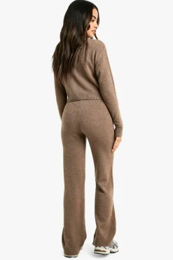 Knitted Co-Ords|Knitwear*boohoo Soft Knit V Neck Cardigan and Wide Leg Knitted Co-Ord taupe
