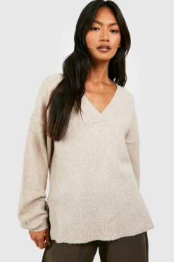 Jumpers|Jumpers & Cardigans*boohoo Soft Knit V Neck Jumper taupe