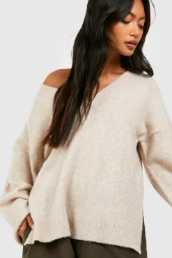 Jumpers|Jumpers & Cardigans*boohoo Soft Knit V Neck Jumper taupe