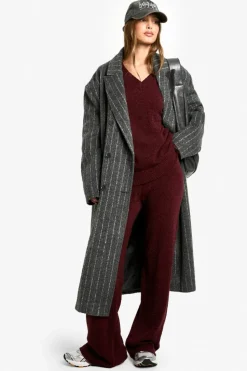 Knitted Co-Ords|Knitwear*boohoo Soft Knit V Neck Jumper and Wide Leg Knitted Co-Ord burgundy