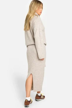 Knitted Co-Ords|Knitwear*boohoo Soft Knit V Neck Oversized Jumper And Scarf And Midaxi Skirt stone