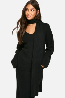 Oversized Jumpers|Jumpers*boohoo Soft Knit V Neck Oversized Jumper And Scarf black