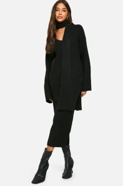 Oversized Jumpers|Jumpers*boohoo Soft Knit V Neck Oversized Jumper And Scarf black