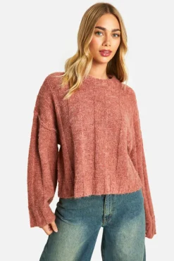 Jumpers*boohoo Soft Knit Wide Rib Exposed Seam Jumper terracotta