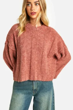 Jumpers*boohoo Soft Knit Wide Rib Exposed Seam Jumper terracotta