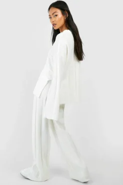 Knitted Co-Ords*boohoo Soft Knit Wide Rib Jumper And Flares Knitted Co-ord ecru