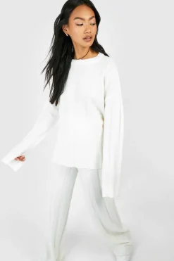 Knitted Co-Ords*boohoo Soft Knit Wide Rib Jumper And Flares Knitted Co-ord ecru
