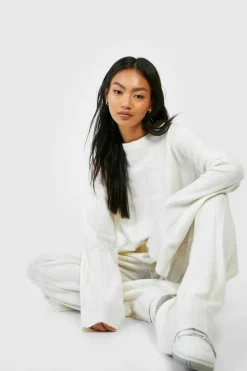 Knitted Co-Ords*boohoo Soft Knit Wide Rib Jumper And Flares Knitted Co-ord ecru