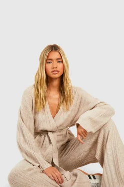 Cardigans|Jumpers & Cardigans*boohoo Soft Mixed Rib Knit Belted Crop Cardigan taupe