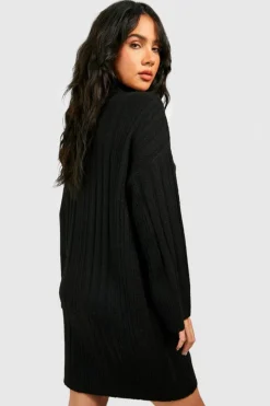 Jumper Dresses|Jumper Dresses*boohoo Soft Mixed Rib Knit Oversized Jumper Dress black