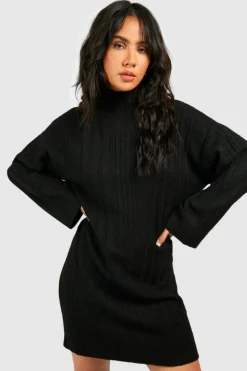Jumper Dresses|Jumper Dresses*boohoo Soft Mixed Rib Knit Oversized Jumper Dress black