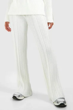 Knitted Co-Ords|Up To 80% Off Winter Warmers*boohoo Soft Mixed Rib Knit Wide Leg Trousers ecru