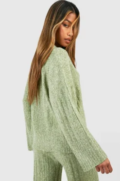 Jumpers|Up To 80% Off Winter Warmers*boohoo Soft Mixed Rib Wide Sleeve Jumper khaki