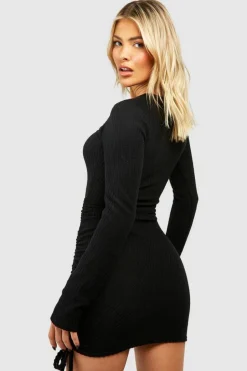 Bodycon Dresses*boohoo Soft Rib Cut Out Ruched Mini Dress black