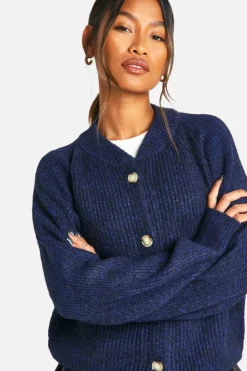 Cardigans|Jumpers & Cardigans*boohoo Soft Rib Knit Bomber Cardigan navy