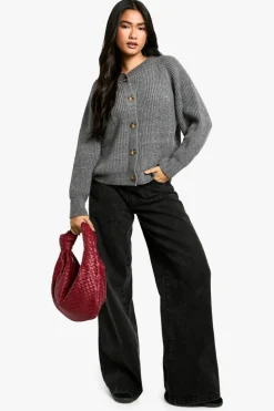 Cardigans|Jumpers & Cardigans*boohoo Soft Rib Knit Bomber Cardigan charcoal