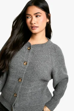 Cardigans|Jumpers & Cardigans*boohoo Soft Rib Knit Bomber Cardigan charcoal